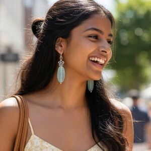 HAND CRAFTED EARRINGS Pale Mint Green Chrysolite Silver Plated Flower Beads